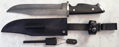 The Bog Oak Bowie Raindrop Damascus Bushcraft Set