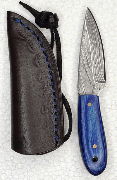 Bargain Mini Neck Knife with Blue Laminated Wood Scales