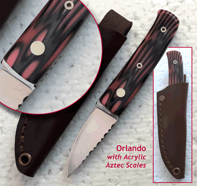 The Orlando Bushcraft - 3With Acrylic Aztec Scales KnivesBx2
